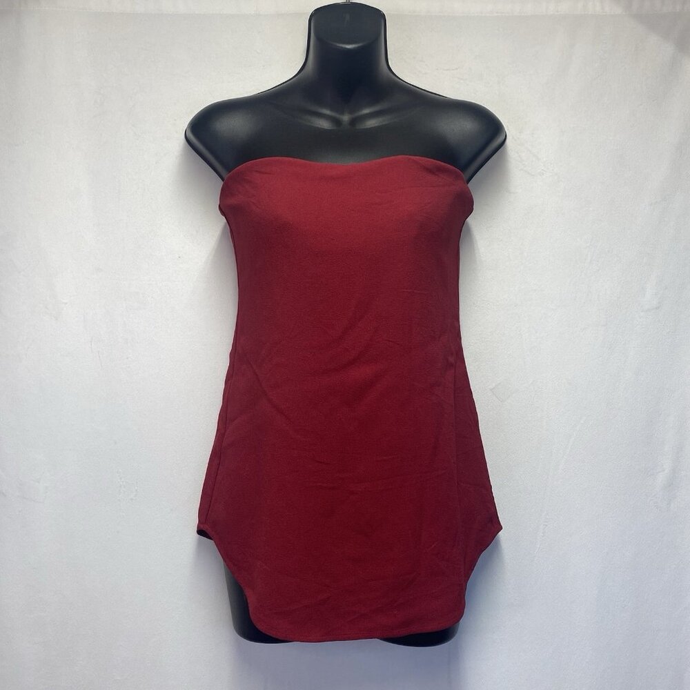THEORY Zaballa Rosina Crepe Strapless Top Women 2 Red Built-in Mesh Shelf Bra